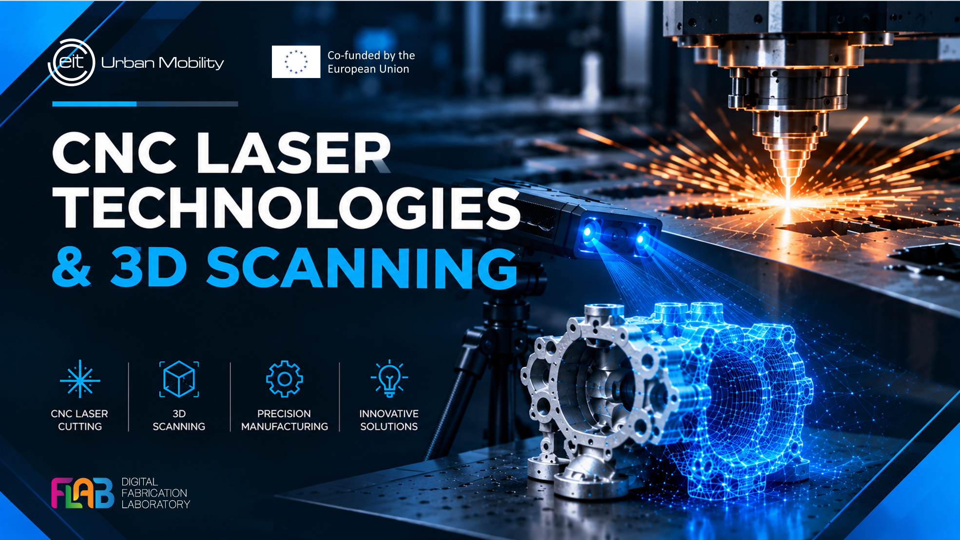CNC laser cutting machine and 3D scanning technology used for precision manufacturing, digital fabrication and reverse engineering